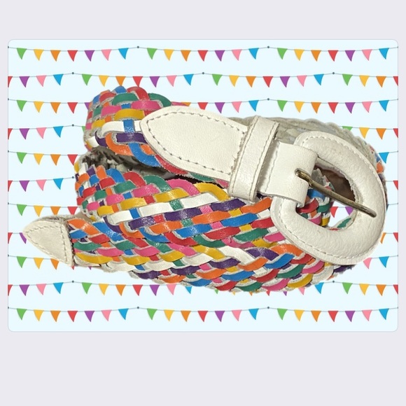 chic Accessories - Vintage  rainbow belt leather M Chic 1980’s braided retro